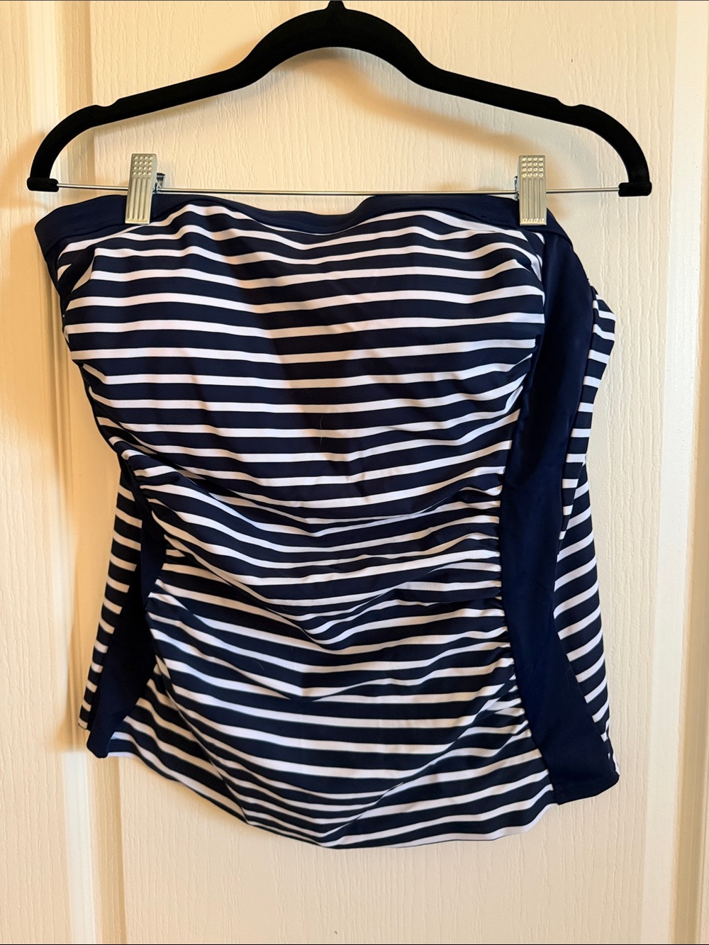 Lands' End Navy and White Striped Strapless Bandeau Swimsuit Top